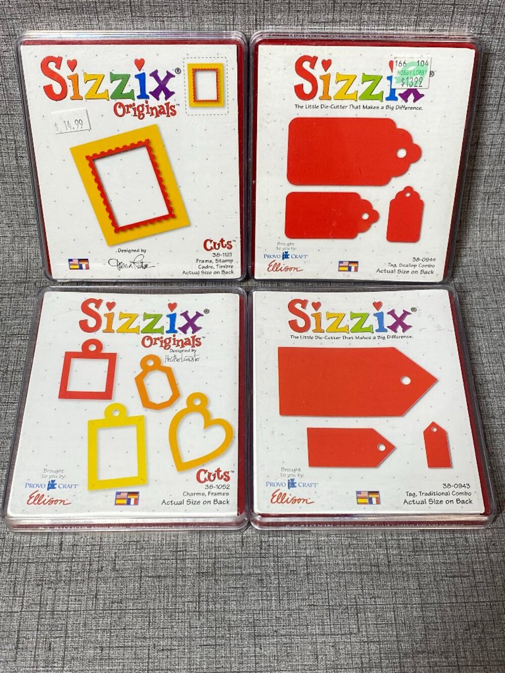NEW Sizzix Die Cut Sets Bundle 4pc Lot Tag Combo Frame Charms Stamp